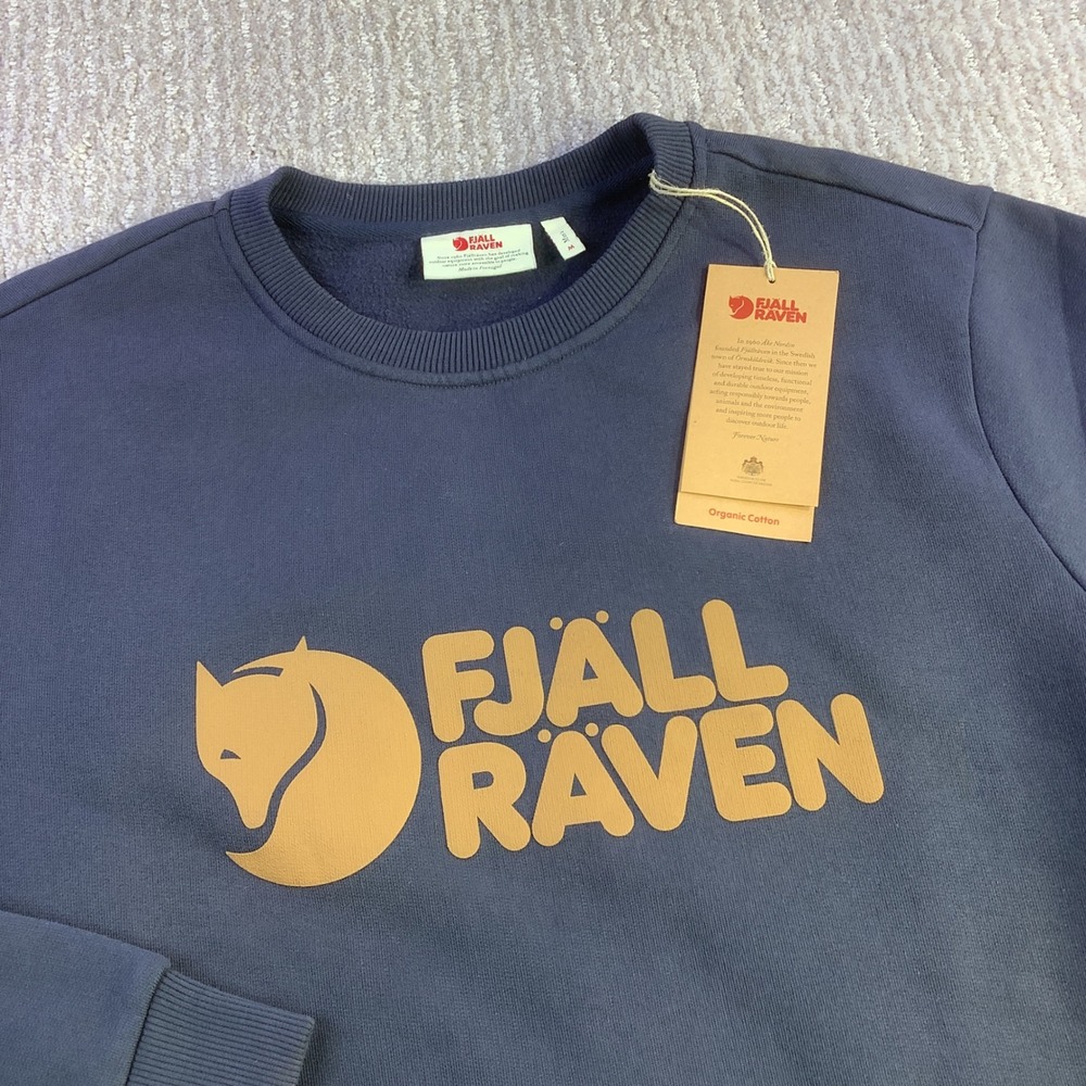 Fjallraven Logo Sweater Navy‎ Organic Cotton Crewneck Sweatshirt Mens Size M NWT